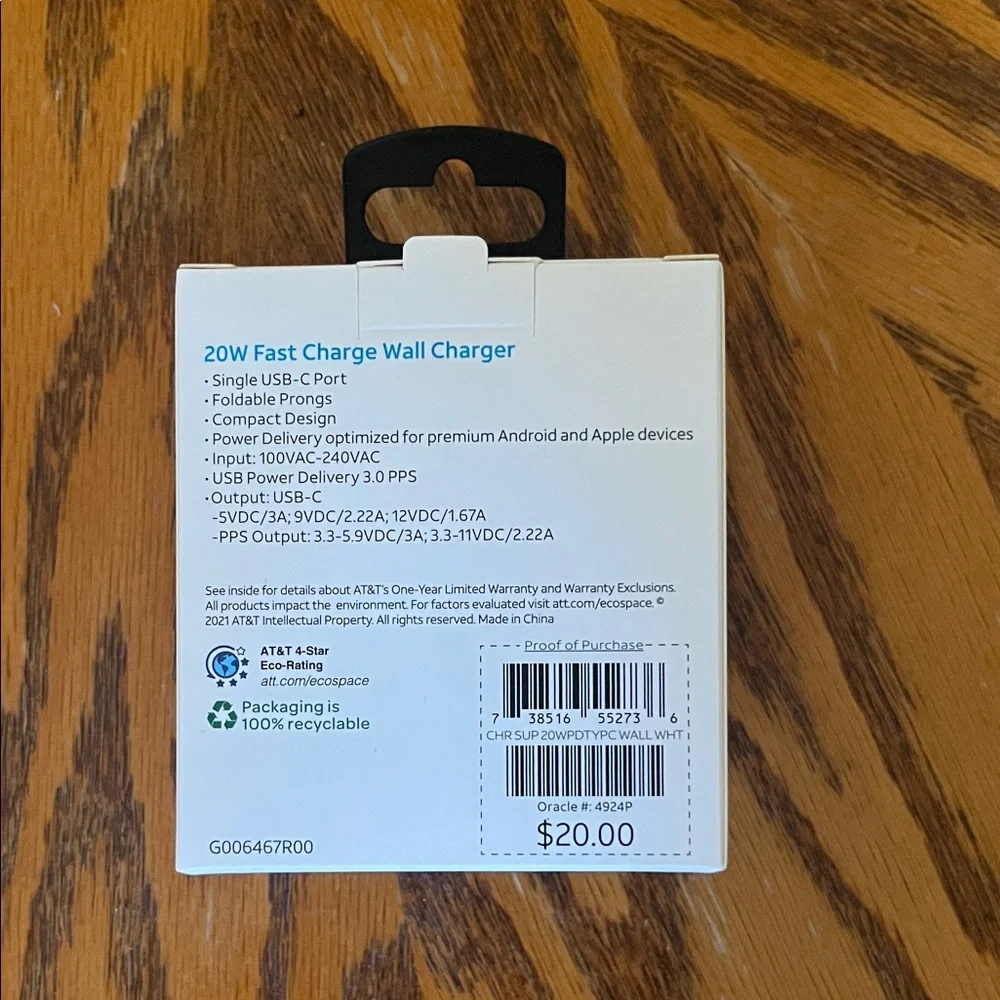 AT&T White USB-C Wall Charger